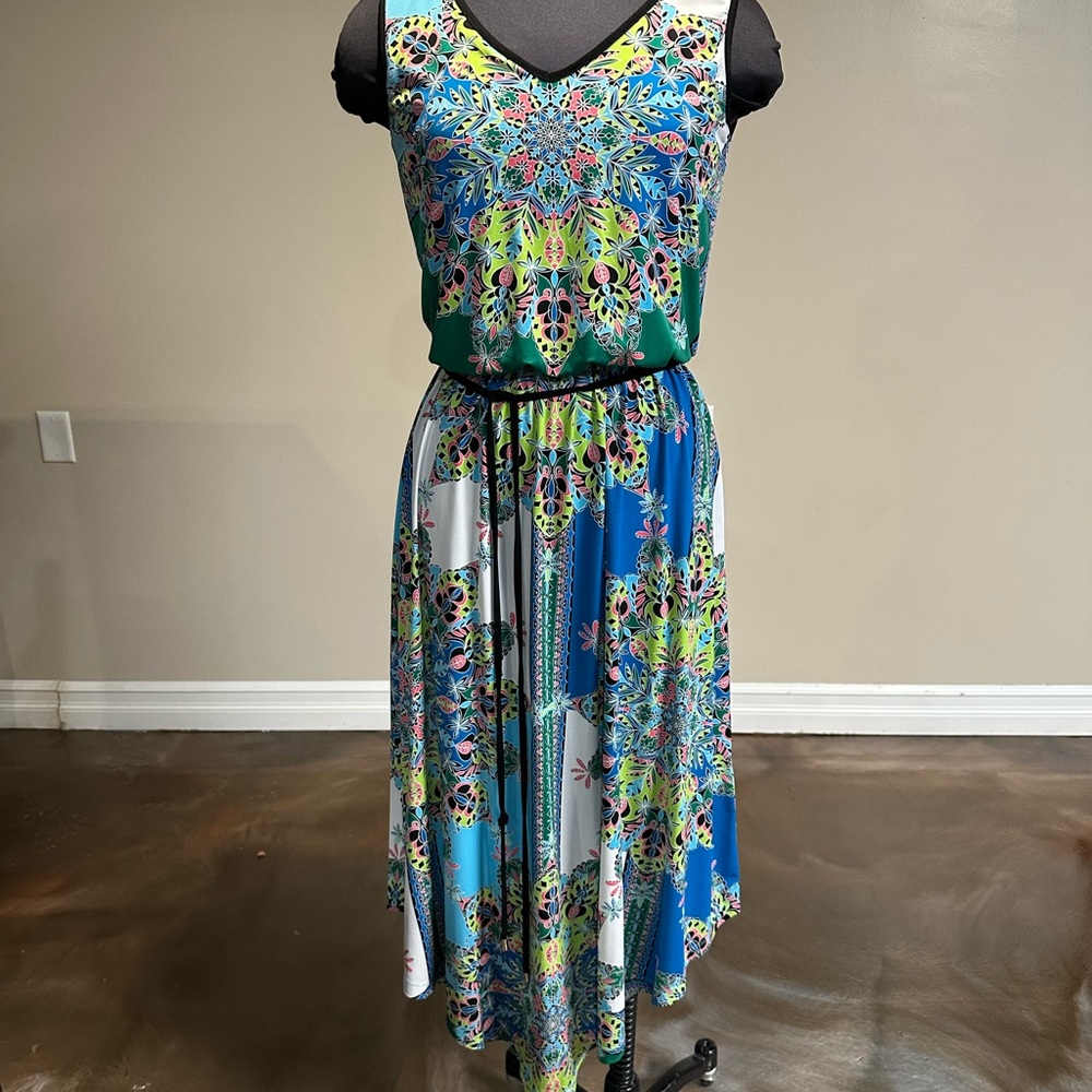 Desigual High Low Dress - Green and Blue Floral